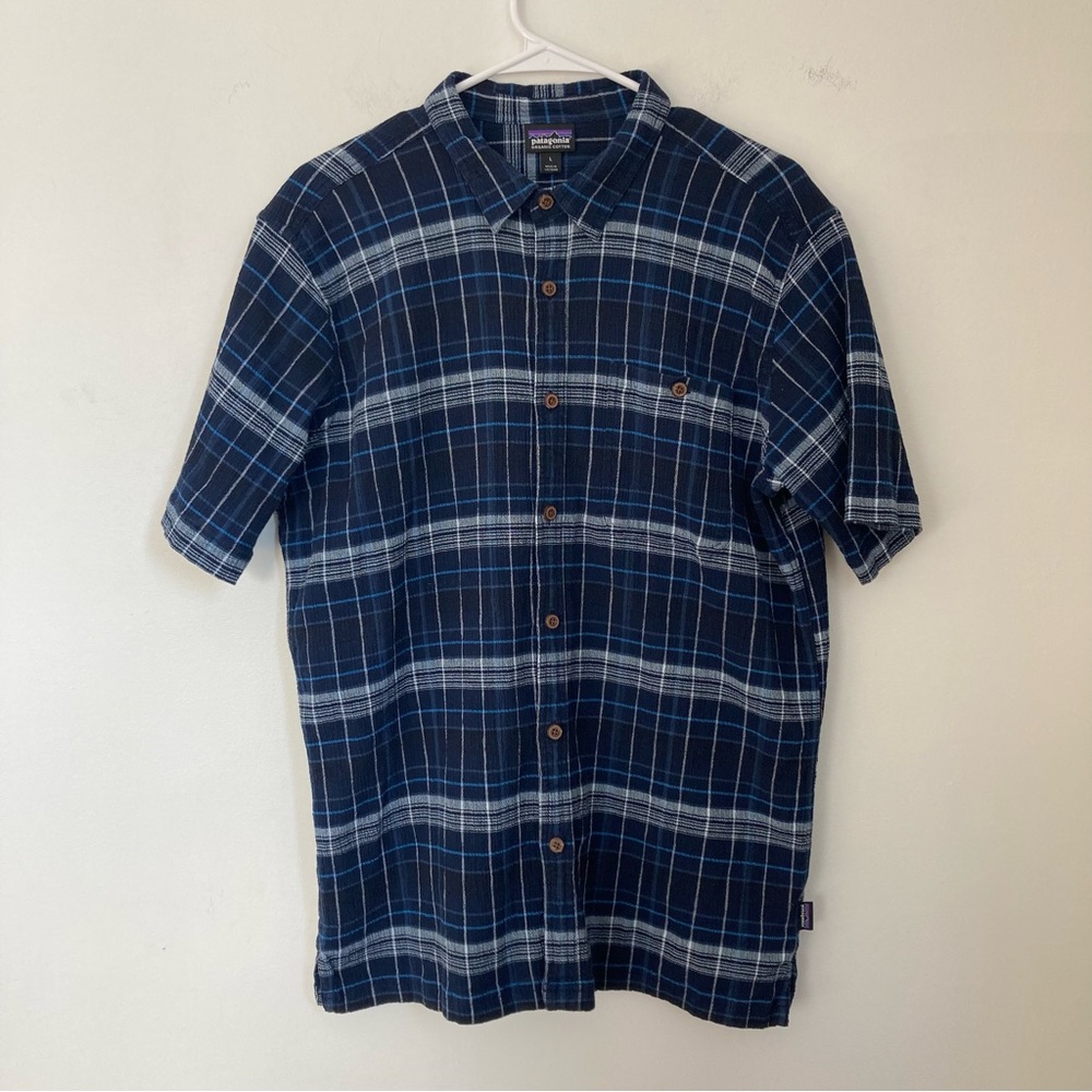 Patagonia Button Down Plaid 52921 Organic Cotton Short Sleeve Shirt Mens L